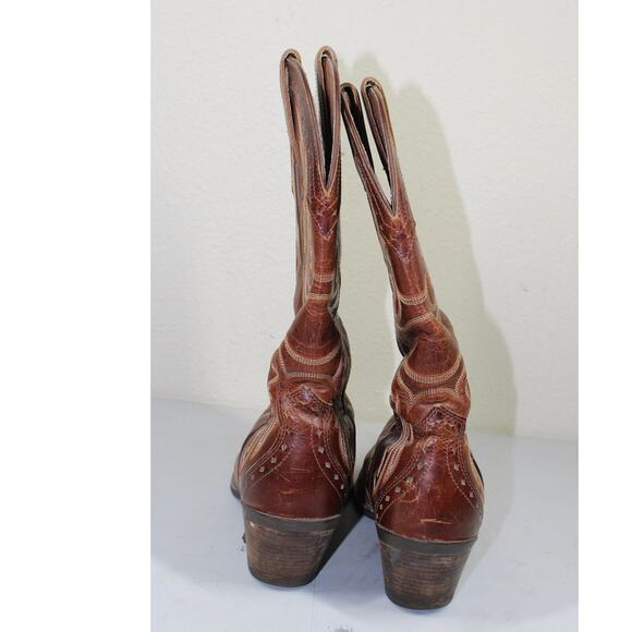 Ariat Heritage Brown Leather Cuban Heel Cowboy boots snip toe Women - sz 8 B - Picture 3 of 9